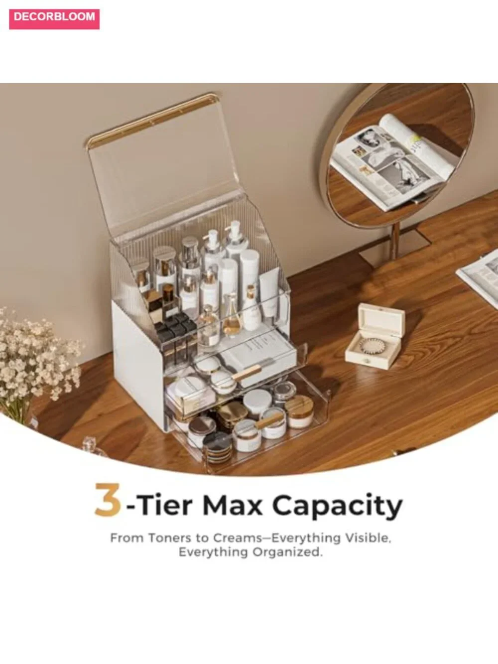 Acrylic Makeup Organizer with Drawers & Dustproof Lid